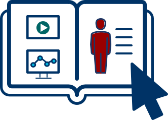 Open book icon with computer click arrow on bottom right-hand corner book-graphic